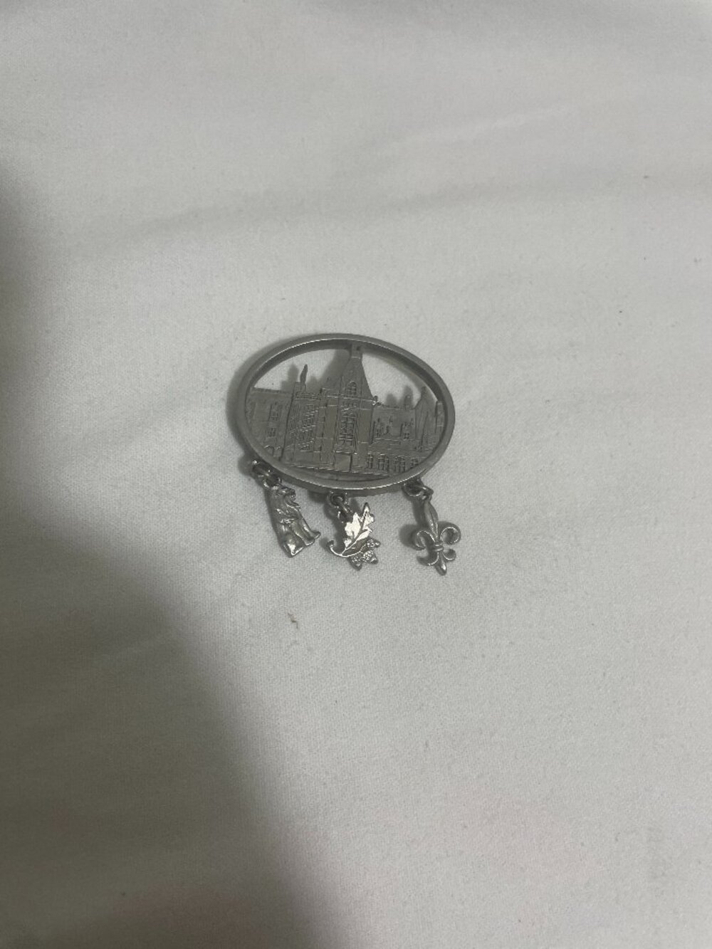 Silver Tone Castle Souvenir Refrigerator Magnet With 3 Dangling Charms